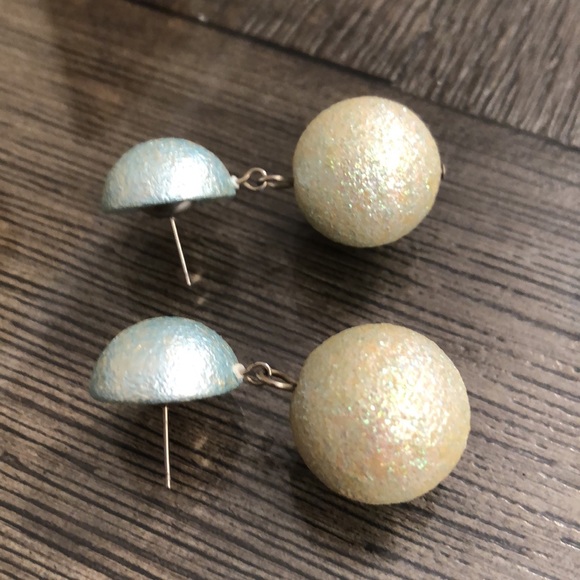 Vintage Light Blue Splatter & Glitter Bead / Ball Drop Earrings - Picture 11 of 13